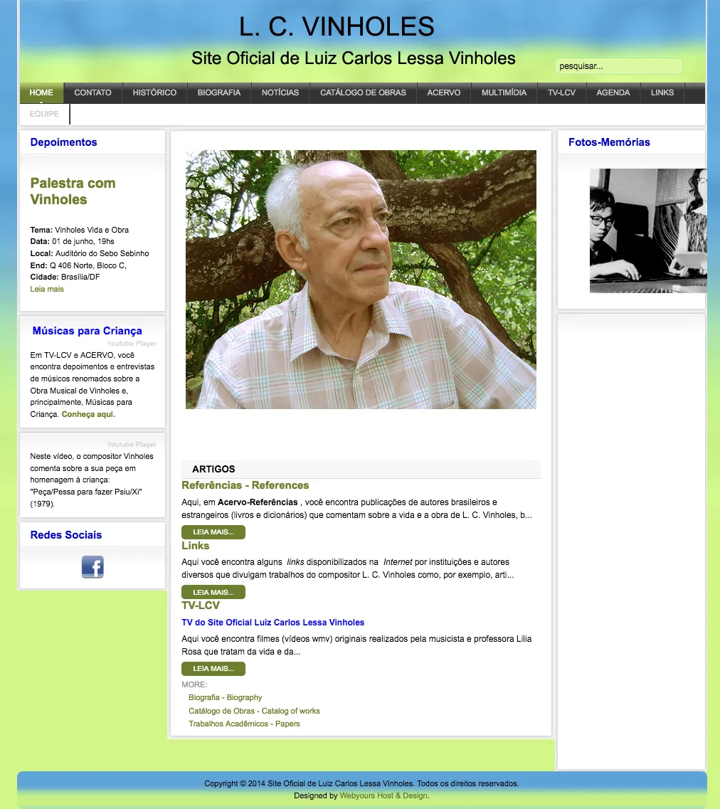 Captura de tela da página principal do site oficial de L.C. Vinholes desenvolvido em Joomla em 2014