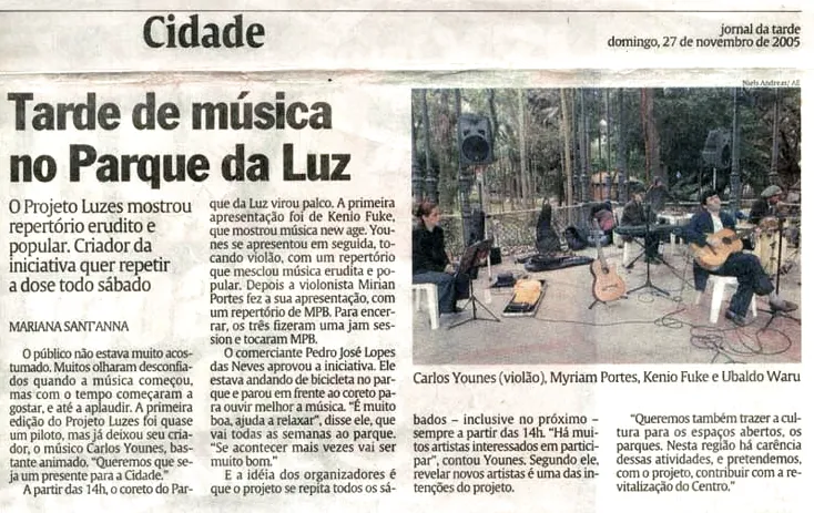 Recorte do impresso Jornal da Tarde datado de 27 de novembro de 2005 cobrindo o Projeto Luzes